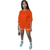 2020 New Summer Letter Print Casual Women's Two Piece Outfits Set  Tracksuit  Shirt Sexy Top ＋Biker Shorts Jogger 2 piece Active