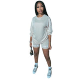 2020 New Summer Letter Print Casual Women's Two Piece Outfits Set  Tracksuit  Shirt Sexy Top ＋Biker Shorts Jogger 2 piece Active
