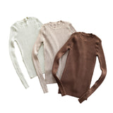 Crew Neck Ribbed Sweater Women Basic Slim Fit Rib Knitted Top Pullover Solid Long Sleeve Cotton Sweaters With Thumb Hole