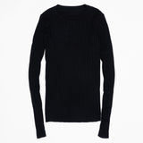 Crew Neck Ribbed Sweater Women Basic Slim Fit Rib Knitted Top Pullover Solid Long Sleeve Cotton Sweaters With Thumb Hole