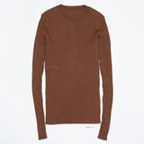 Crew Neck Ribbed Sweater Women Basic Slim Fit Rib Knitted Top Pullover Solid Long Sleeve Cotton Sweaters With Thumb Hole