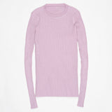 Crew Neck Ribbed Sweater Women Basic Slim Fit Rib Knitted Top Pullover Solid Long Sleeve Cotton Sweaters With Thumb Hole