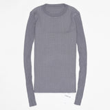 Crew Neck Ribbed Sweater Women Basic Slim Fit Rib Knitted Top Pullover Solid Long Sleeve Cotton Sweaters With Thumb Hole