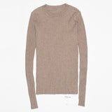 Crew Neck Ribbed Sweater Women Basic Slim Fit Rib Knitted Top Pullover Solid Long Sleeve Cotton Sweaters With Thumb Hole