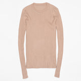 Crew Neck Ribbed Sweater Women Basic Slim Fit Rib Knitted Top Pullover Solid Long Sleeve Cotton Sweaters With Thumb Hole