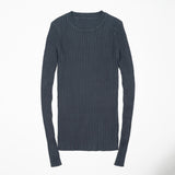 Crew Neck Ribbed Sweater Women Basic Slim Fit Rib Knitted Top Pullover Solid Long Sleeve Cotton Sweaters With Thumb Hole