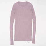 Crew Neck Ribbed Sweater Women Basic Slim Fit Rib Knitted Top Pullover Solid Long Sleeve Cotton Sweaters With Thumb Hole