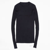 Crew Neck Ribbed Sweater Women Basic Slim Fit Rib Knitted Top Pullover Solid Long Sleeve Cotton Sweaters With Thumb Hole