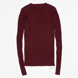 Crew Neck Ribbed Sweater Women Basic Slim Fit Rib Knitted Top Pullover Solid Long Sleeve Cotton Sweaters With Thumb Hole