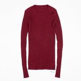Crew Neck Ribbed Sweater Women Basic Slim Fit Rib Knitted Top Pullover Solid Long Sleeve Cotton Sweaters With Thumb Hole