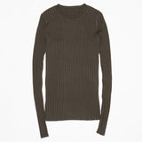 Crew Neck Ribbed Sweater Women Basic Slim Fit Rib Knitted Top Pullover Solid Long Sleeve Cotton Sweaters With Thumb Hole