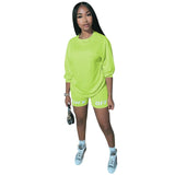2020 New Summer Letter Print Casual Women's Two Piece Outfits Set  Tracksuit  Shirt Sexy Top ＋Biker Shorts Jogger 2 piece Active