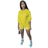 2020 New Summer Letter Print Casual Women's Two Piece Outfits Set  Tracksuit  Shirt Sexy Top ＋Biker Shorts Jogger 2 piece Active