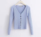 2019 Lente Nieuwe Stijlvolle Breien Enkele Breasted Parel Vest Trui Vrouw Diepe V-hals Lange Mouwen Jumper Kleding Jerseis