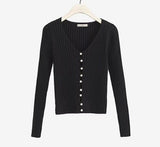 2019 Lente Nieuwe Stijlvolle Breien Enkele Breasted Parel Vest Trui Vrouw Diepe V-hals Lange Mouwen Jumper Kleding Jerseis