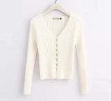 2019 Lente Nieuwe Stijlvolle Breien Enkele Breasted Parel Vest Trui Vrouw Diepe V-hals Lange Mouwen Jumper Kleding Jerseis